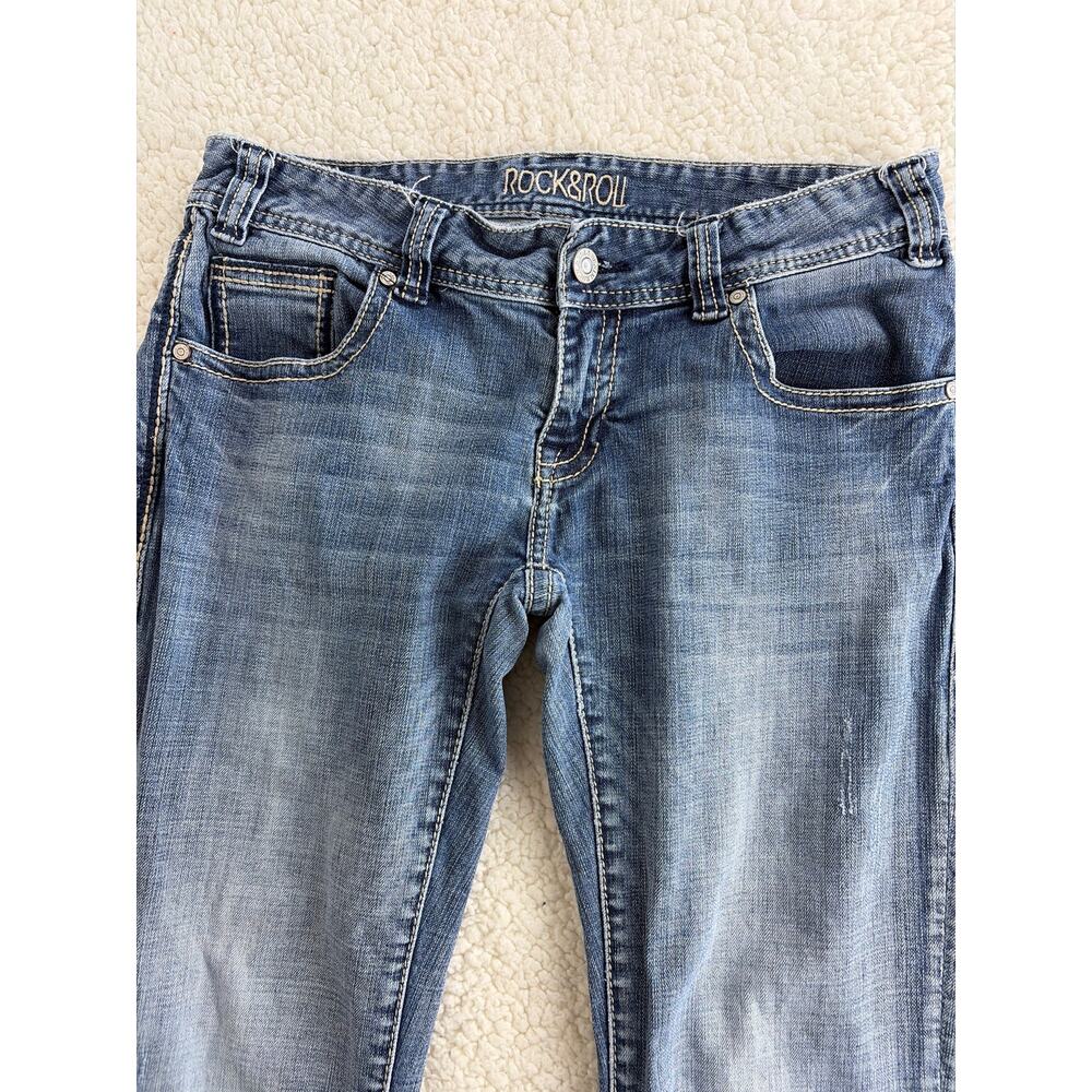 Rock & Roll Denim Womens Low Rise Boot Cut Jeans 32x29 Embroidered Split Hem - Picture 4 of 10